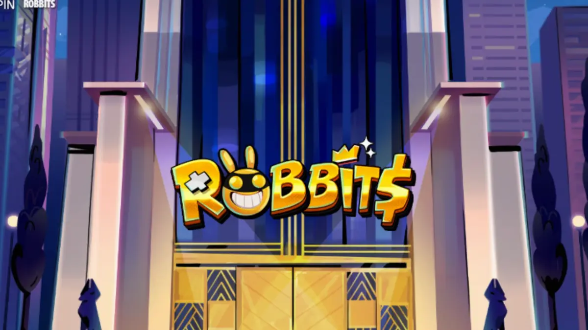 Karakter kelinci pencuri dalam latar belakang kasino pada slot Robbits